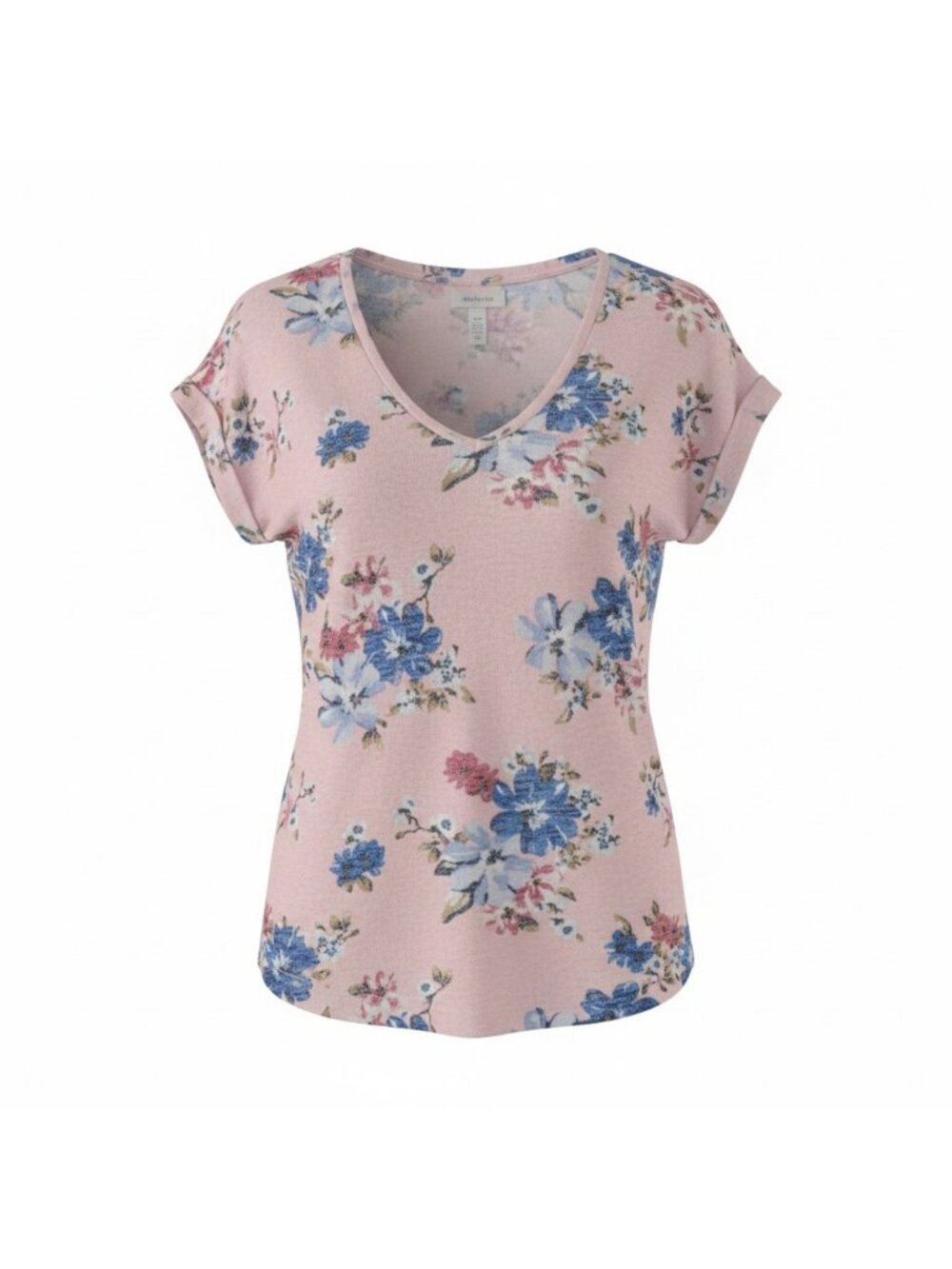 B Collection By ​Bobeau Top Women Small Pink Blue Floral V-Neck Split Hem